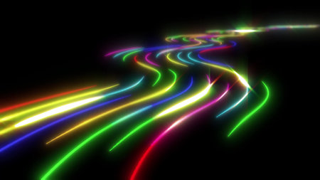 Futuristic road neon curve lines race track 3d renderの写真素材