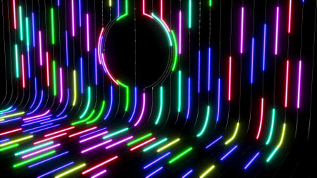 Color Neon curve lines wall 3d renderの写真素材