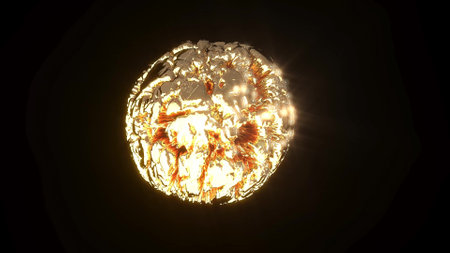 Abstract gold sphere lights beam 3d renderの写真素材