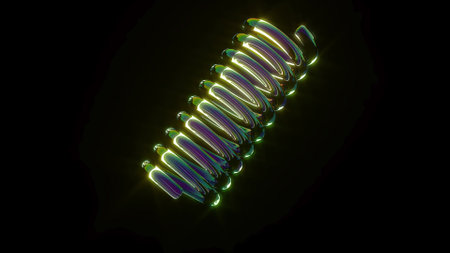 Glass spiral tube rotate on black bg 3d renderの写真素材