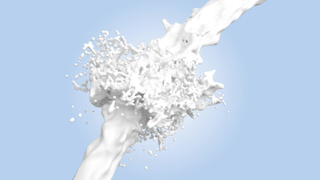 Milk cream yogurt splash on blue bg 3d renderの写真素材