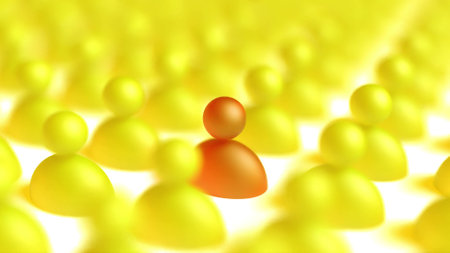 Red leadership man concept from yellow crowd 3d render