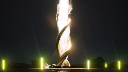 3d game portal door gate on the night starry sky 3d renderの写真素材