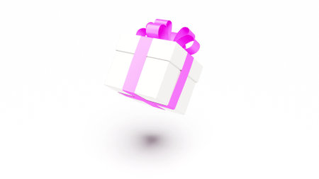 White box gift pink ribbon tape 3d renderの写真素材