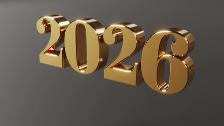 Happy 2026 New Year gold text 3d renderの写真素材