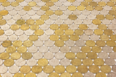One russian rubl coins flat tile background with perspective on white background.の写真素材