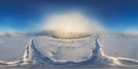 winter morning fog spherical panoramaの写真素材