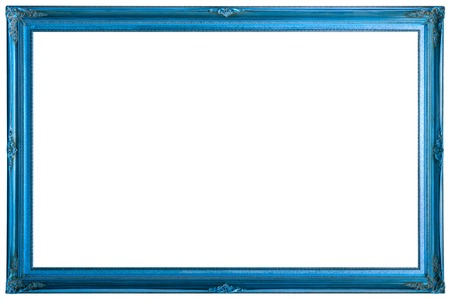 vintage blue wooden painting frame mockup isolated on white backgroundの写真素材