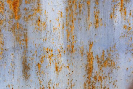 rusted flat solid sheet metal surface background and texture with leftovers of white and light blue...