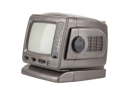 old 5.5 inch protable analog crt tv unit isolated on whiteの写真素材