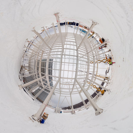Winter construction site spherical panoramaの写真素材