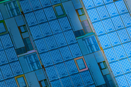 Silicon wafer with microchips used in electronics for the fabrication of integrated circuits....