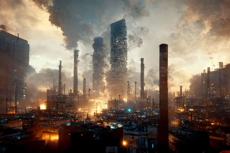 morning distopian megapolice view, neural network generated artの素材