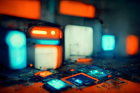 abstract teal-orange hight-tech cyberpunk background, neural network generated artの素材