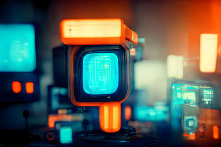 abstract teal-orange hight-tech cyberpunk background, neural network generated artの素材