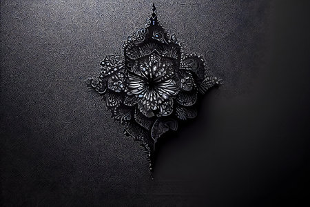 black ornate flower background and grim gothic wallpaper, neural network generated art. digitally generated image. Not based on any actual scene or pattern.の素材