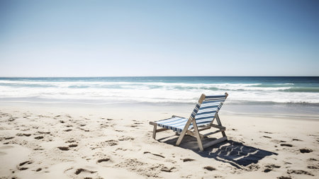 Empty beach chair on sand beach at summer day, neural network generated artの素材