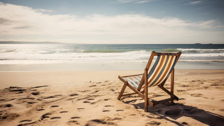 Empty beach chair on sand beach at summer day, neural network generated artの素材