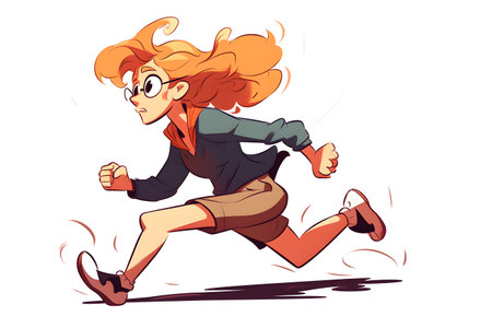 Skittish office girl running on white background, cartoon style, neural network generated artの素材