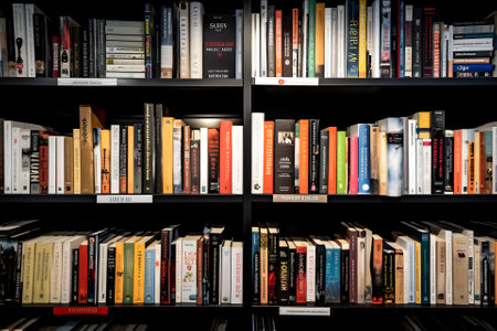 many books on shelf - full-frame view, neural network ai generatedの素材