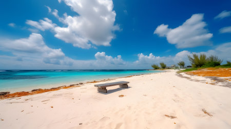 tropical beach with white sand, blue sky and turquoise water, neural network generated artの素材