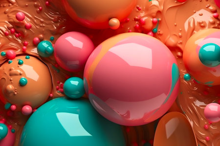 abstract background of colorful shiny gloss spheres or bubbles, neural network generated artの素材