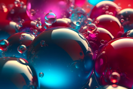 abstract background of colorful shiny gloss spheres or bubbles, neural network generated artの素材