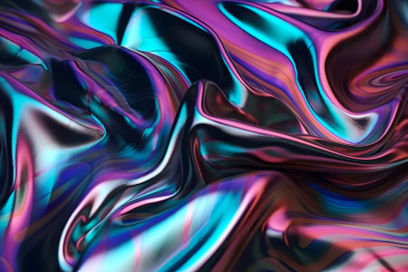 abstract neon colored crumpled electric silk full-frame background, neural network generated imageの素材