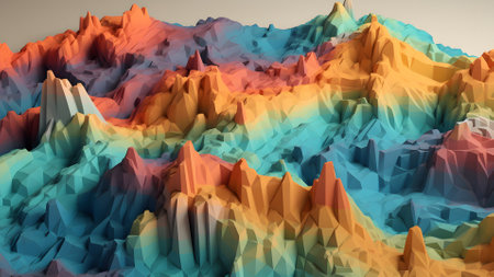 abstract topographic landscape model based on small colorful cubes, neural network generated artの素材