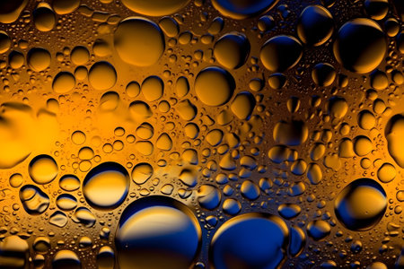 seamless yellow texture and full-frame background of water with oil or air bubbles, neural network generated artの素材