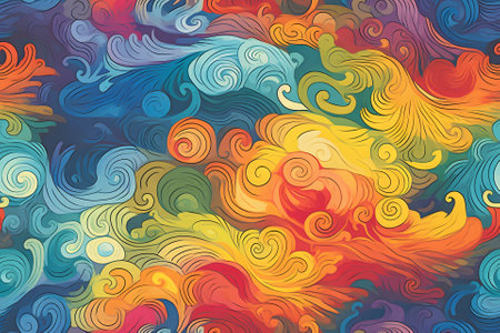 seamless artistic background of colored diffusing turbulent fumes or paint in liquid, neural network generated imageの素材