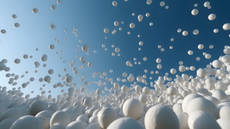 many soft white balls on blue sky background, minimalistic wallpaper, neural network generated pictureの素材