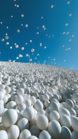 many soft white balls on blue sky background, minimalistic wallpaper, neural network generated pictureの素材