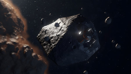 Asteroid mining in open space. Neural network generated in May 2023. Not based on any actual person, scene or pattern.の素材