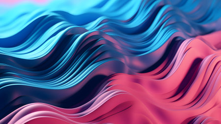 closeup abstract pink and blue volumetric wavy background. Neural network generated in May 2023. Not based on any actual person, scene or pattern.の素材