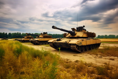 western tanks on Ukrainian battlefields. Neural network generated in May 2023. Not based on any actual person, scene or pattern.の素材