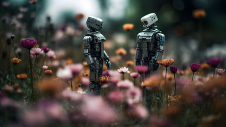 The future of androids in the style of floral surrealism. Neural network generated in May 2023. Not based on any actual person, scene or pattern.の素材