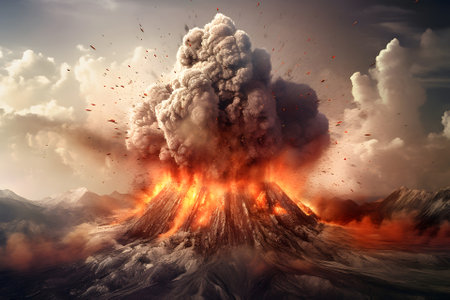 generic volcano eruption at day time. Neural network generated in May 2023. Not based on any actual scene or pattern.の素材