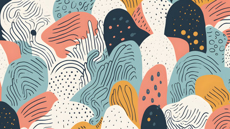AI drawn flat design abstract doodle pattern. Neural network generated in May 2023. Not based on any actual scene or pattern.の素材
