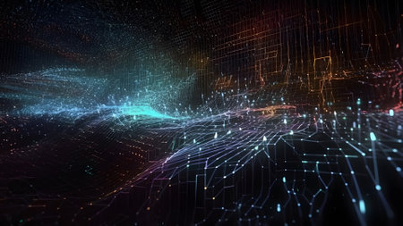 abstract graphical digital data on dark background. Neural network generated in May 2023. Not based on any actual person, scene or pattern.の素材