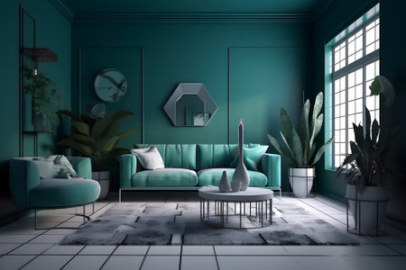 Deep color designed home interior. Neural network generated in May 2023. Not based on any actual scene or pattern.の素材