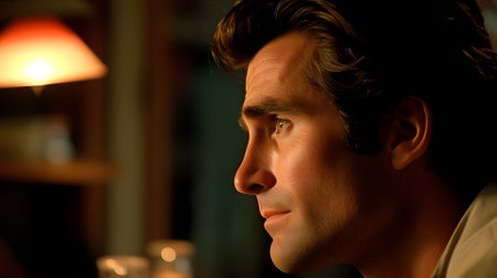 wishful thinking, portrt of young adult caucasian handsome man looking thoughtfully.  Not based on any actual person, scene or pattern.の素材