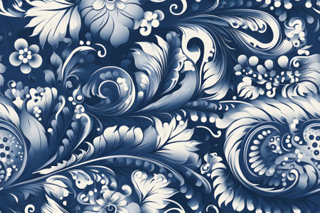 seamless traditional gzhel texture and background. Neural network generated in May 2023. Not based on any actual scene or pattern.の素材