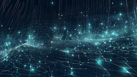 abstract graphical digital data on dark background, neural network generated imageの素材