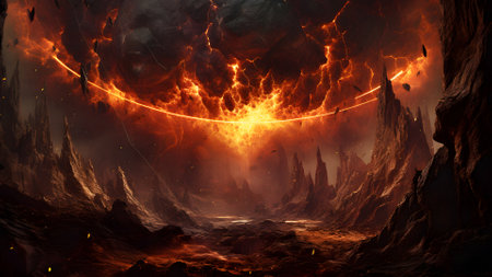 A view of a rocky lava planet, neural network generated imageの素材