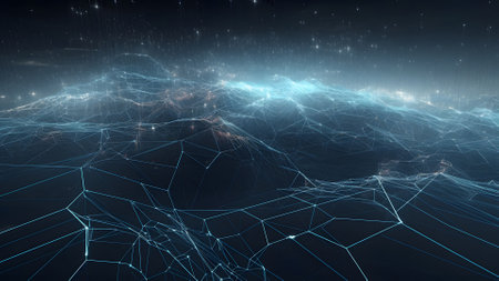 abstract graphical digital data on dark background, neural network generated imageの素材