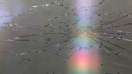 damaged LCD screen with cracks, full-frame backgroundの写真素材