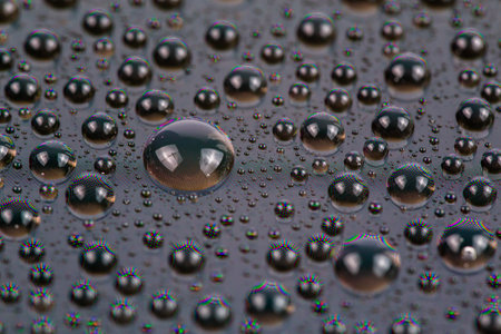 water drops on surface of screen of cellphone, close-up with selective focus and blurの写真素材