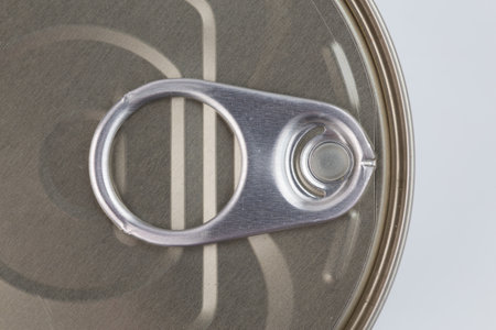 closeup high angle view of pull ring on tin canの写真素材