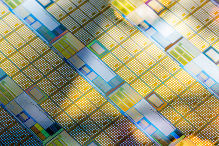 silicone wafer - closeup full-frame macro background for microelectronic chip manufacturing concept.の写真素材
